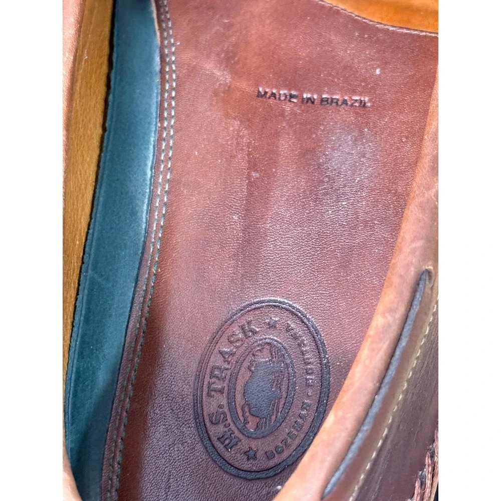 HS Trask Brown Bison Leather Penny Loafers Mens 10M Vibram Gumlite H1 173236